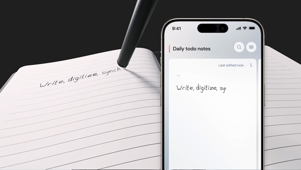 Smartphone and XNote showing handwritten notes and digital text sync