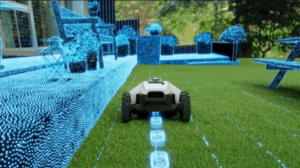 Autonomous Yuka 3D mower on half-mapped lawn