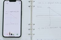 Smartphone displaying a graphed line on a note-taking app, next to SyncPen 4
