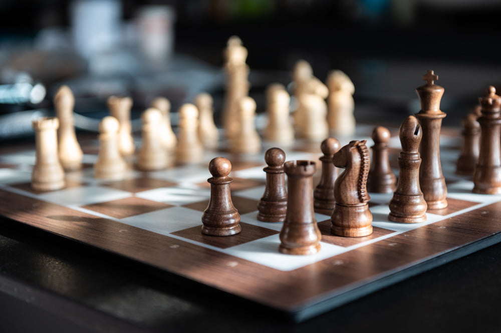 Close-up of GoChess in mid-game