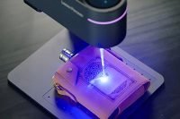 laserpecker 4 engraving on a leather wallet