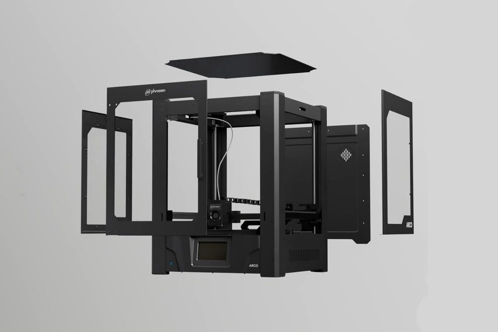 Exploded view of Phrozen Arco 3D printer showing its open panels and structure